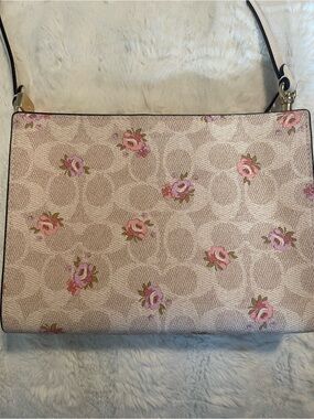 Coach Cream Shoulder Bag with Pink Floral Print